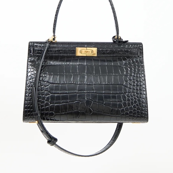 Tory Burch Lee Radziwill Small Embossed Black Leather Gold Hardware Bag - Picture 1 of 8